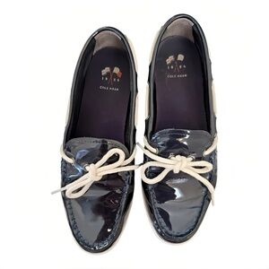 COLE HAAN W’s Nantucket Camp Moccasins Blue Patent Leather Shoes 7.5B Loafers
